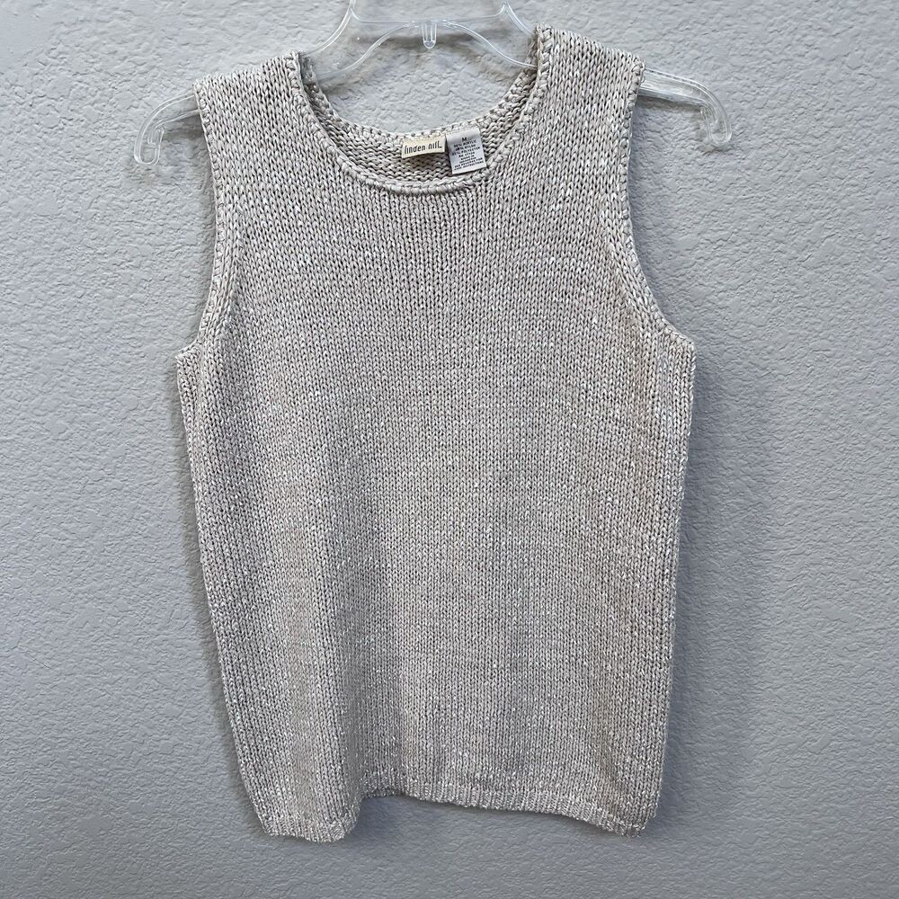Linden Hill  Vintage Cream shimmer Knit Sleeveless Sweater Tank Top Size Medium